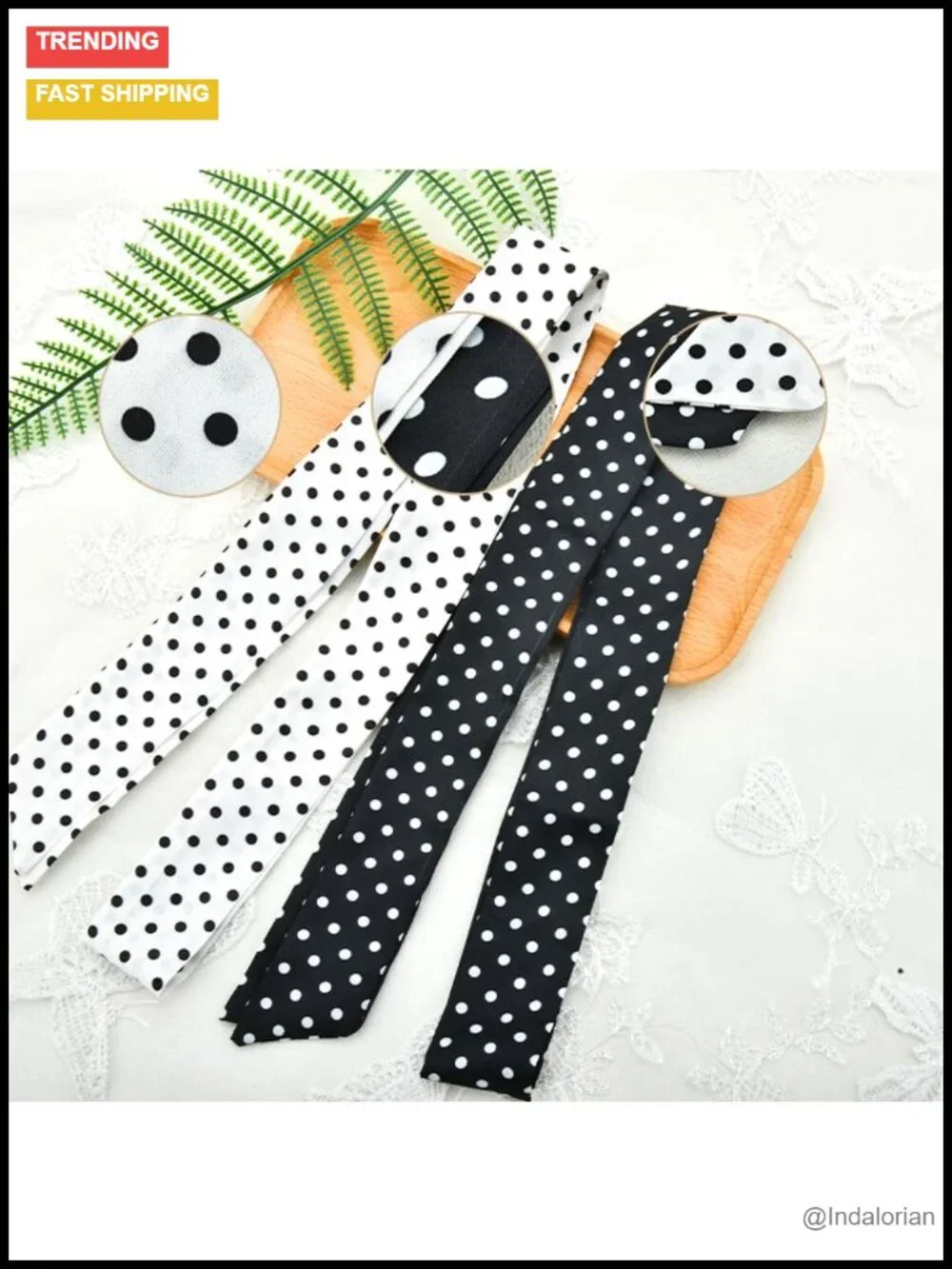 Long Skinny Polka Dot Scarf - Versatile Silk Neckerchief for Neck Handbag Hair